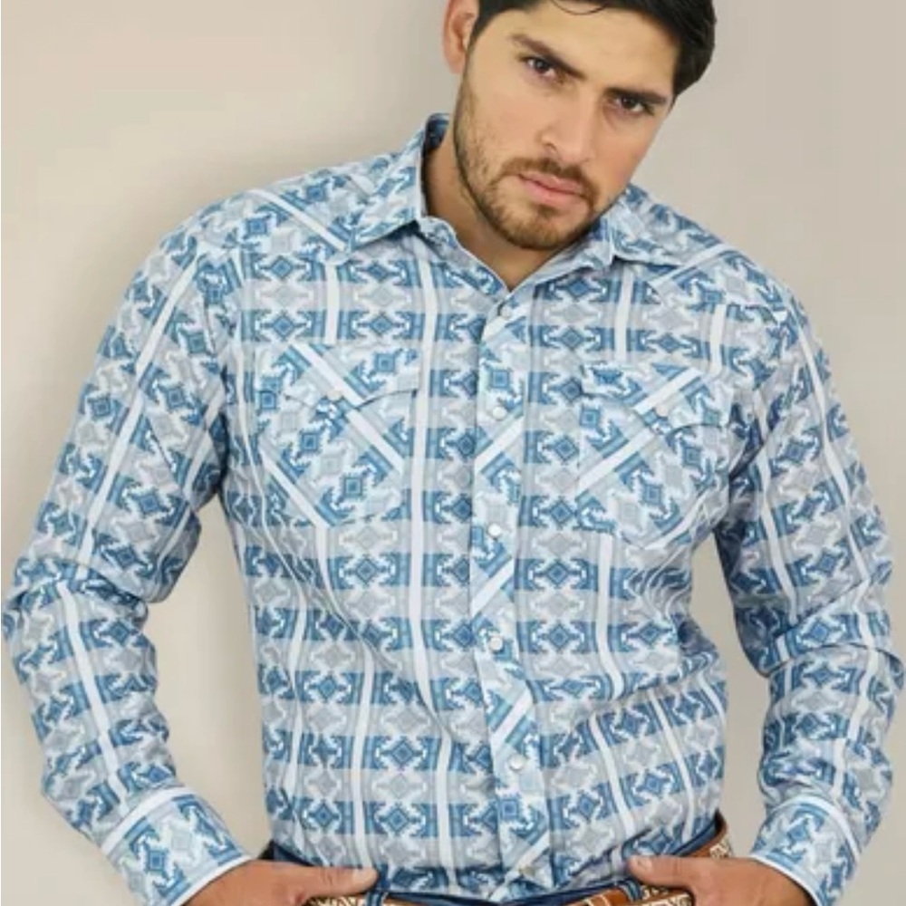 Rodeo carte Men's Blue Patterned Shirt
